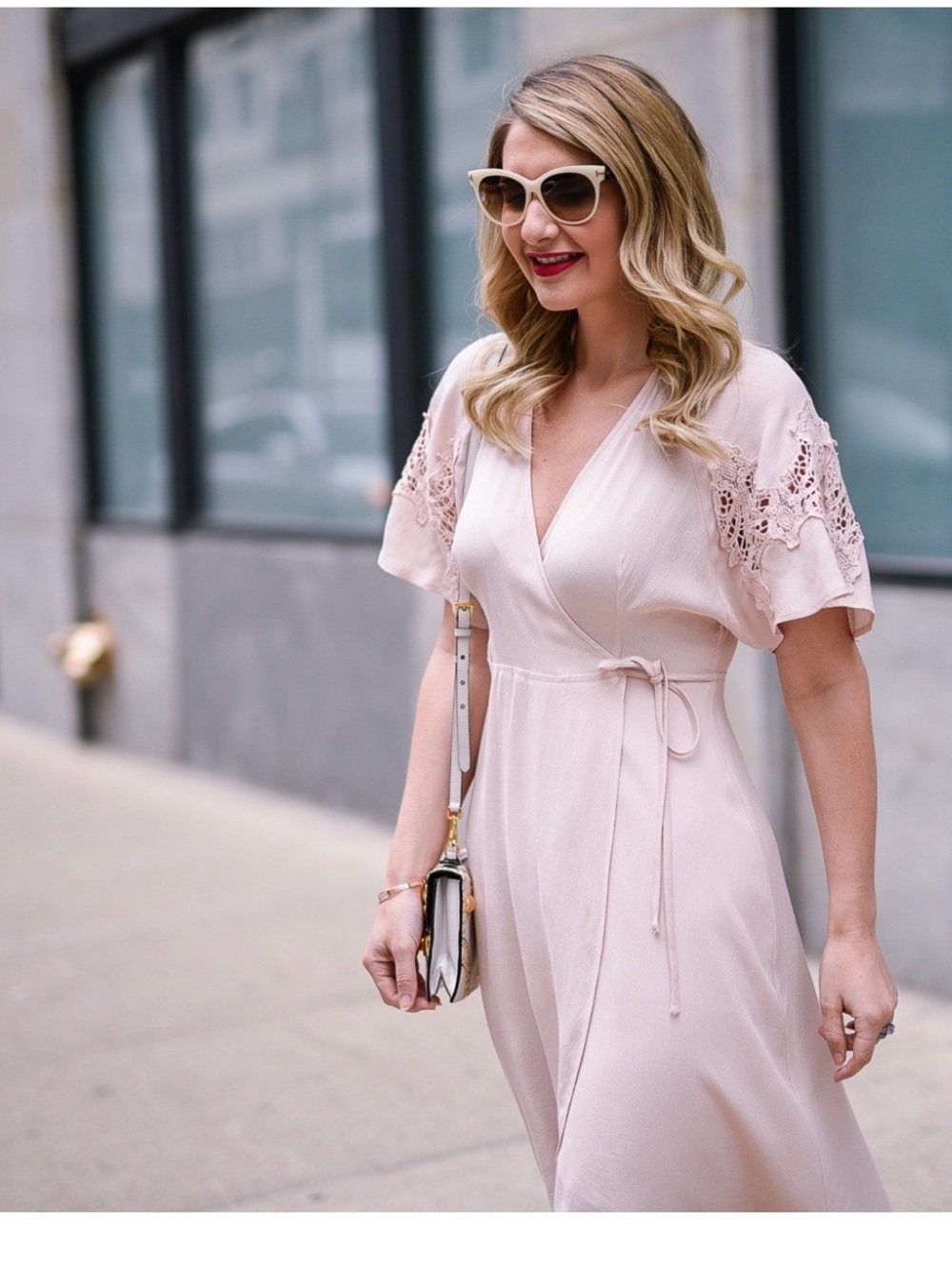 ASTR High-Low Wrap Dress in Blush peachy Pink